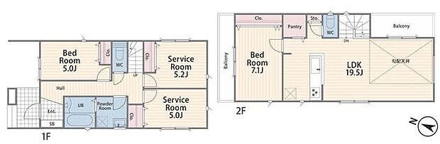 【LDK19.5帖は勾配天井の開放的な空間!家中まるごと浄水システムの家】2階LDKで周囲の目を気にせずプライバシーを確保全居室収納スペース+パントリー