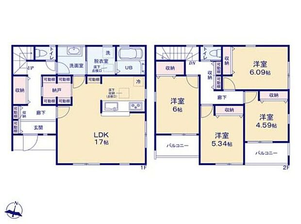 【南東側道路幅員5mで陽当たり良好!長期優良住宅+性能評価書付きの安心感】カースペース2台可豊富な収納スペースを確保買い物に便利な周辺環境