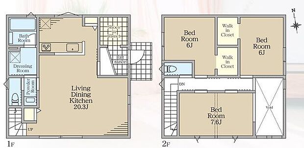 【南北両面道路・幅員6ｍ以上で陽当り良く解放感のある45.4坪！】駐車場3台可能です！耐震等級3、長期優良住宅！SICやダブルWICで収納充実！
