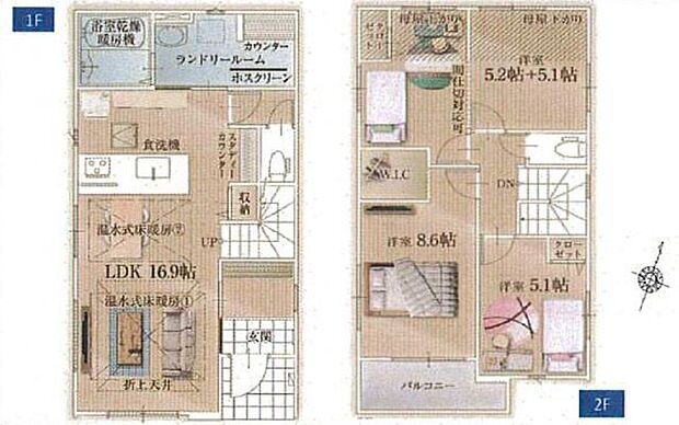 【南側道路で陽当たり良好!2沿線利用可の茅ヶ崎駅まで徒歩圏内】カースペース並列2台可LDK床暖房・食洗機・WICなど設備充実キッチンから直接洗面室に出入りできる家事動線を考えたプラン