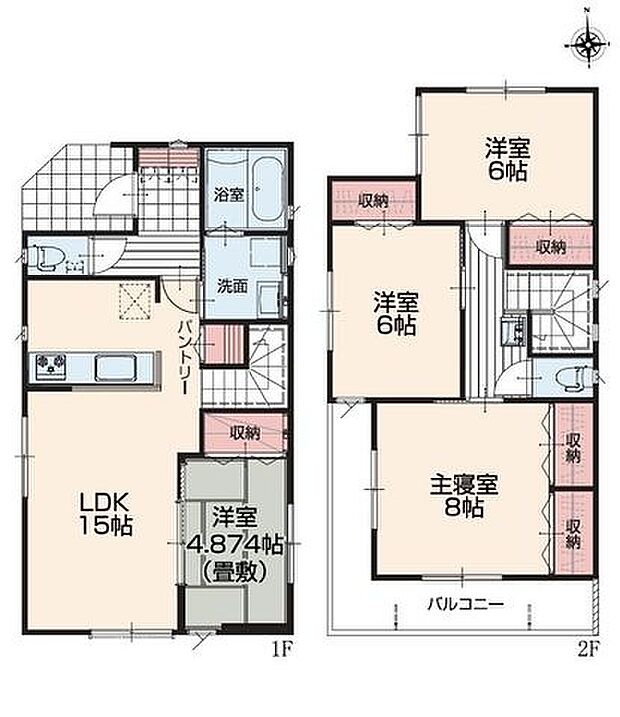 【入谷駅徒歩12分！角地のため通風・陽当たり良好！カースペース並列2台可】使い勝手の良いL字型バルコニーセカンド洗面・パントリーなど設備充実1階洋室は畳敷