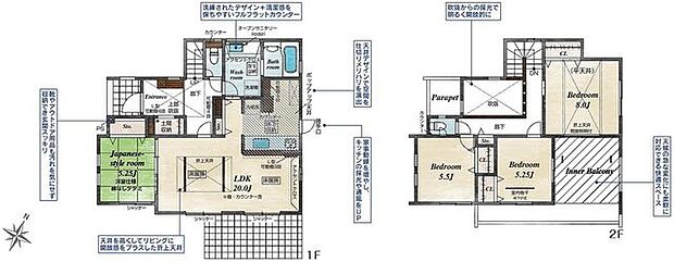 【安心の耐震構造住宅、性能評価書付!敷地71坪のテラス付き4LDK!】LDK20帖、主寝室8帖!駐車場並列2台、南西庭!モデルハウスございます!