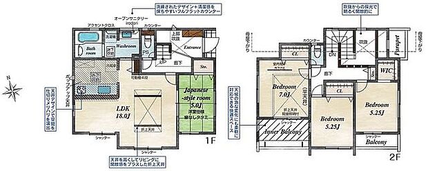 【南道路、全室二面採光・全室南向きで陽当り良好!耐震構造の4LDK!】駐車場並列3台可能!吹抜けや折上天井で解放感ある間取です!