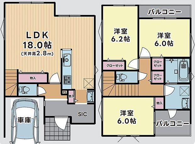 【即内見できるモデルハウスあります!大型分譲地内!】南道路幅員11mで陽当り良好!駐車場2台可能!全室収納・SICなど収納豊富!