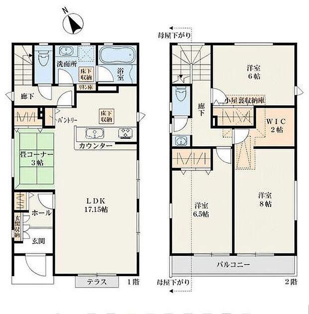 【南西側道路幅員7.2mで陽当たり良好!土地37坪以上の区画整理地内】カースペース並列2台可WIC・パントリー・リネン庫・小屋裏収納など収納豊富