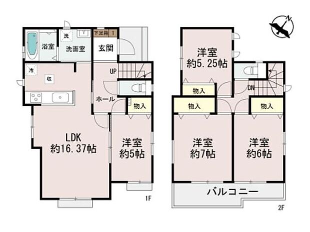 【前面道路幅10m超の開放感!敷地45坪以上のゆとりある4LDK】カースペース2台可南東向きのお庭とバルコニーのため陽当たり良好家事動線重視の間取り