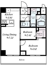 東京メトロ南北線 四ツ谷駅 徒歩6分の賃貸マンション 3階2LDKの間取り