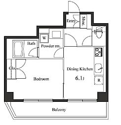 都営大江戸線 飯田橋駅 徒歩10分の賃貸マンション 7階1DKの間取り