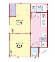 東京メトロ丸ノ内線 茗荷谷駅 徒歩6分の賃貸アパート 1階2Kの間取り