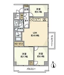 都営大江戸線 飯田橋駅 徒歩12分の賃貸マンション 6階3LDKの間取り