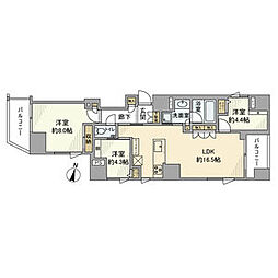 都営三田線 白山駅 徒歩3分の賃貸マンション 3階3LDKの間取り