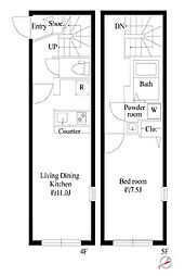 東京メトロ東西線 飯田橋駅 徒歩5分の賃貸マンション 4階1LDKの間取り