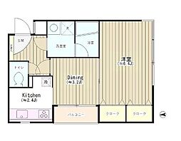 JR中央線 四ツ谷駅 徒歩7分の賃貸マンション 2階1DKの間取り