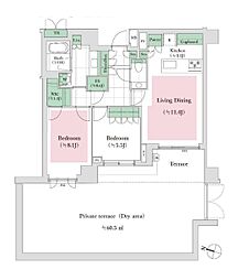 JR総武線 四ツ谷駅 徒歩5分の賃貸マンション 1階2LDKの間取り