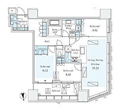 JR総武線 市ケ谷駅 徒歩11分の賃貸マンション 6階3LDKの間取り