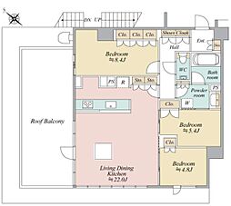 東京メトロ千代田線 赤坂駅 徒歩6分の賃貸マンション 4階3LDKの間取り