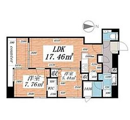 都営新宿線 小川町駅 徒歩3分の賃貸マンション 11階2LDKの間取り