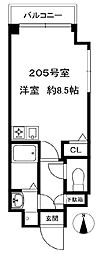 東京メトロ有楽町線 江戸川橋駅 徒歩6分の賃貸マンション 2階1Kの間取り