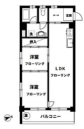 都営大江戸線 牛込柳町駅 徒歩6分の賃貸マンション 5階2LDKの間取り