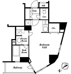 東京メトロ南北線 六本木一丁目駅 徒歩3分の賃貸マンション 12階ワンルームの間取り