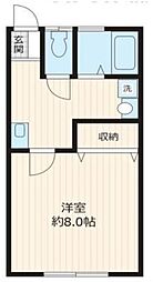 東京メトロ副都心線 雑司が谷駅 徒歩7分の賃貸アパート 2階1Kの間取り