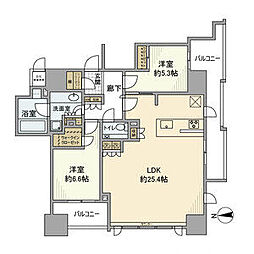 東京メトロ半蔵門線 大手町駅 徒歩5分の賃貸マンション 12階2LDKの間取り