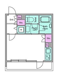 レジディアイチガヤ ワンルームの間取図画像