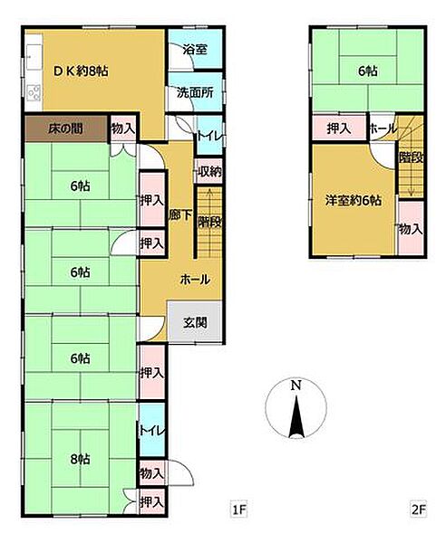 【リフォーム前間取図】間取りは6DKから4LDKに変更予定です。