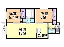 ＡＹＡ　ＨＩＬＬＳ（厚別西2条Ａ棟） 3階2LDKの間取り