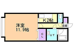 サンライズ文京台 4階1Kの間取り
