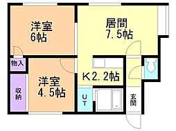 ステージインＡ45 2階2LDKの間取り