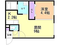 グランデール新札幌I 1階1LDKの間取り