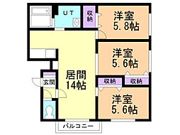 システムコート新札幌II 4階3LDKの間取り