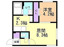札幌市営東西線 新さっぽろ駅 徒歩11分の賃貸マンション 4階1LDKの間取り
