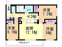 BASE厚別 3LDKの間取図画像