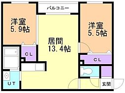 NOVEL北広島 2LDKの間取図画像