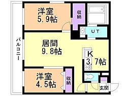 札幌市厚別区厚別中央四条2丁目マンション 2LDKの間取図画像