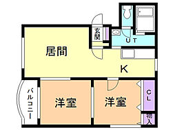 アービス新富1 2LDKの間取図画像
