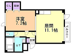 ルミエール・ロジュマンB 1LDKの間取図画像