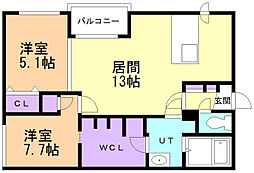 カレラ新さっぽろ 2LDKの間取図画像