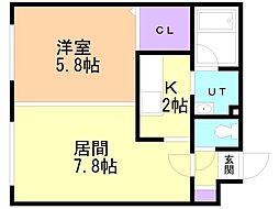 ブランノワール厚別南 1LDKの間取図画像