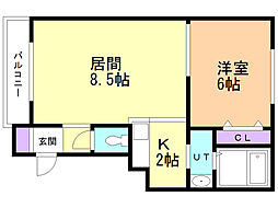 ヴィラ新さっぽろ 1LDKの間取図画像