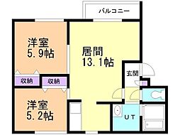 システムコート新札幌III 2LDKの間取図画像