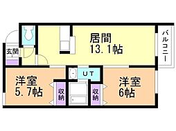 システムコート新札幌III 2LDKの間取図画像
