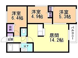 システムコート新札幌III 3LDKの間取図画像