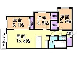 RESIDENCE SAPPORO A23 3LDKの間取図画像