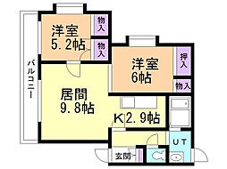 ラ・ヌーベルコート旭町 2LDKの間取図画像