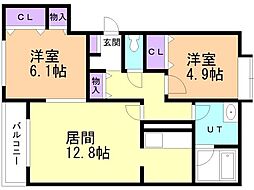 ノーブルレジダンス 2LDKの間取図画像