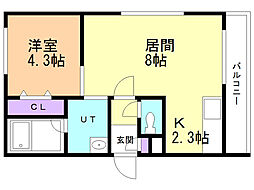 コムズ大谷地 1LDKの間取図画像