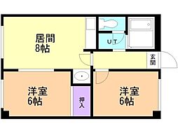 アルファレジデンス新札幌 2DKの間取図画像